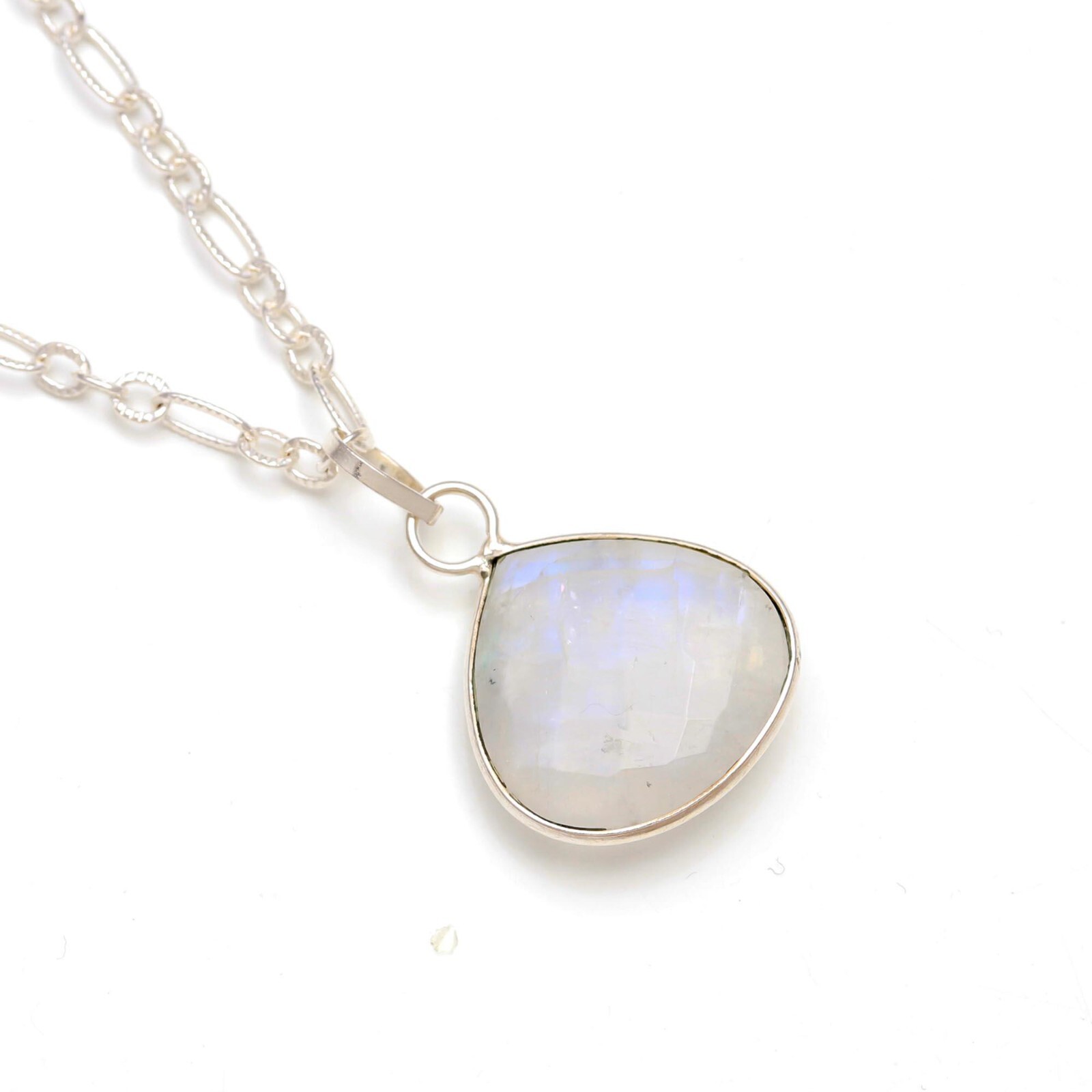 White Rainbow Moonstone 925 Sterling Silver Minimalist Pendant Necklace 18″