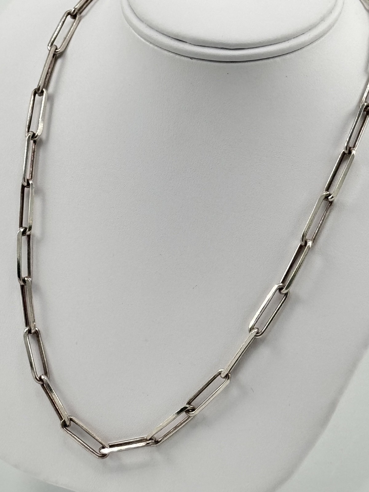 Sterling Silver Paperclip Chain Necklace 17.5in – 925 Silver ITALY