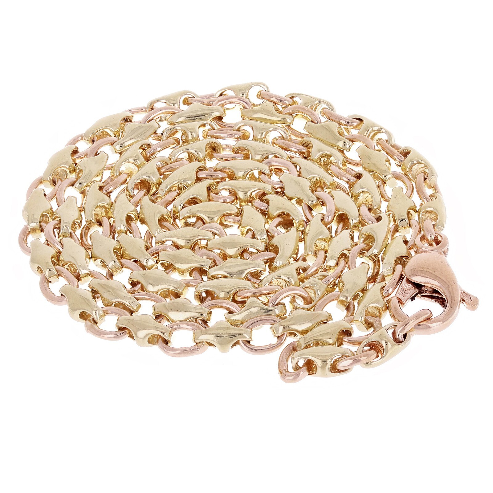 10k Yellow & Rose Gold Solid Handmade Fashion Link Necklace 20″ 4mm 23.5 grams