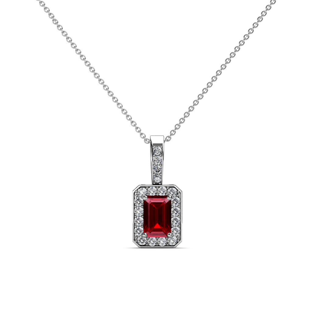 Ruby and Diamond (SI2-I1,G-H) Halo Pendant 0.78 ctw in 14K Gold JP:80632
