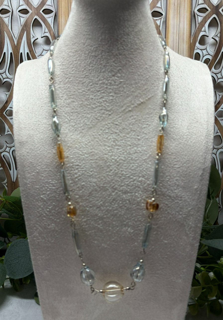 Long Vintage Boho Retro Fine Glass Bead Necklace 925 Silver Clasp 24″ Length 29g