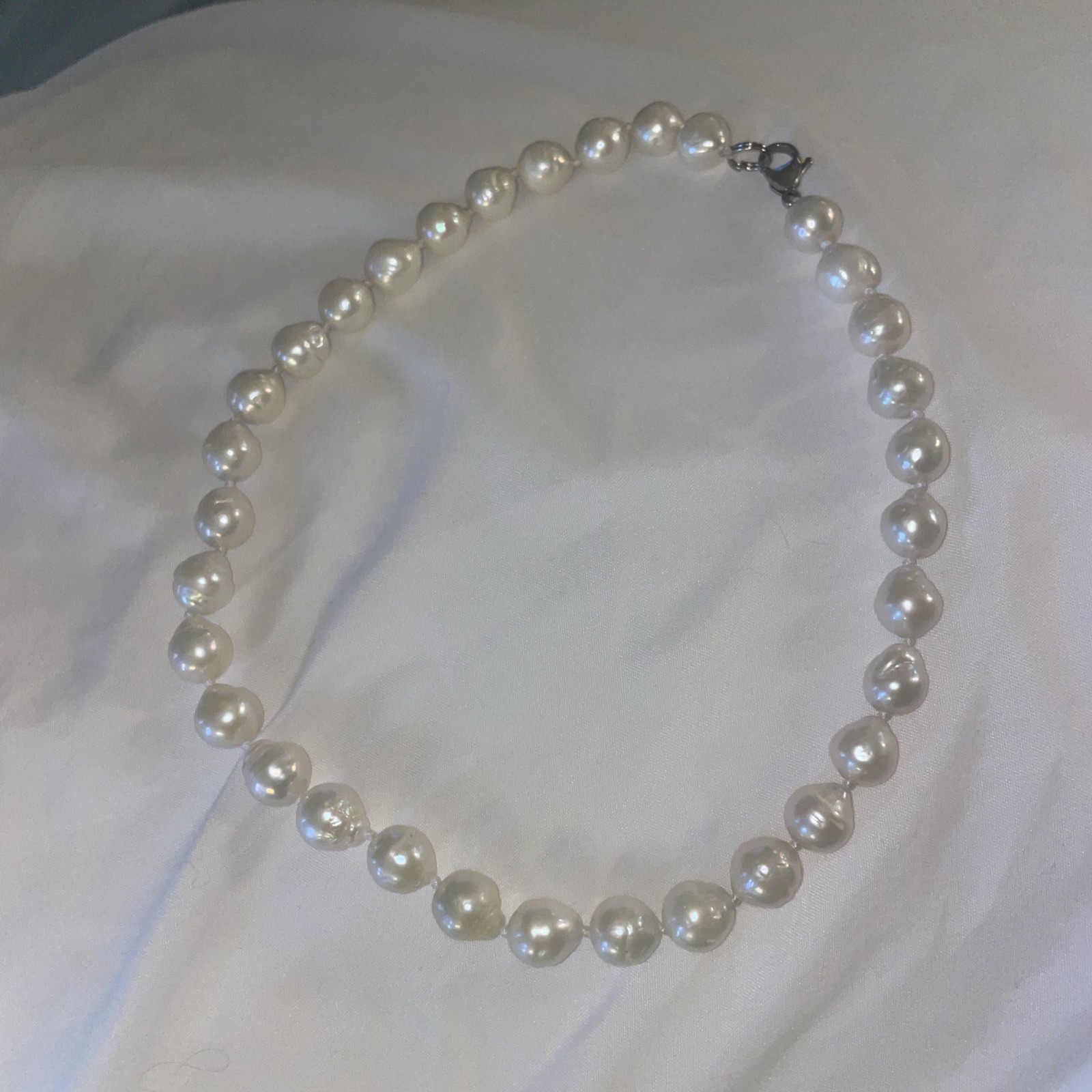 11-12mm Real Natural White South Sea Baroque Freshwater Pearl Necklace 16”