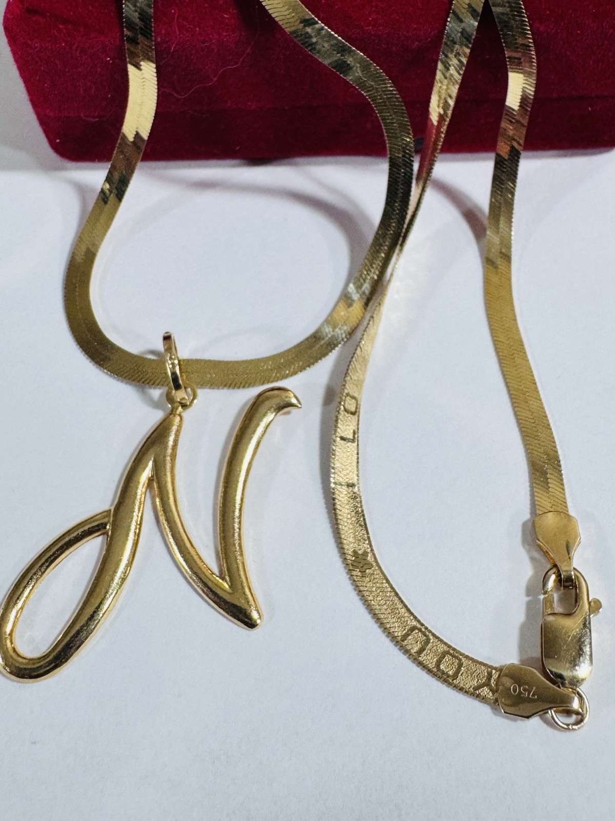 Pure 18K 750 Gold Letter N Necklace 17”/17.5” Long 3.8mm 8.07g Choker WOMANS