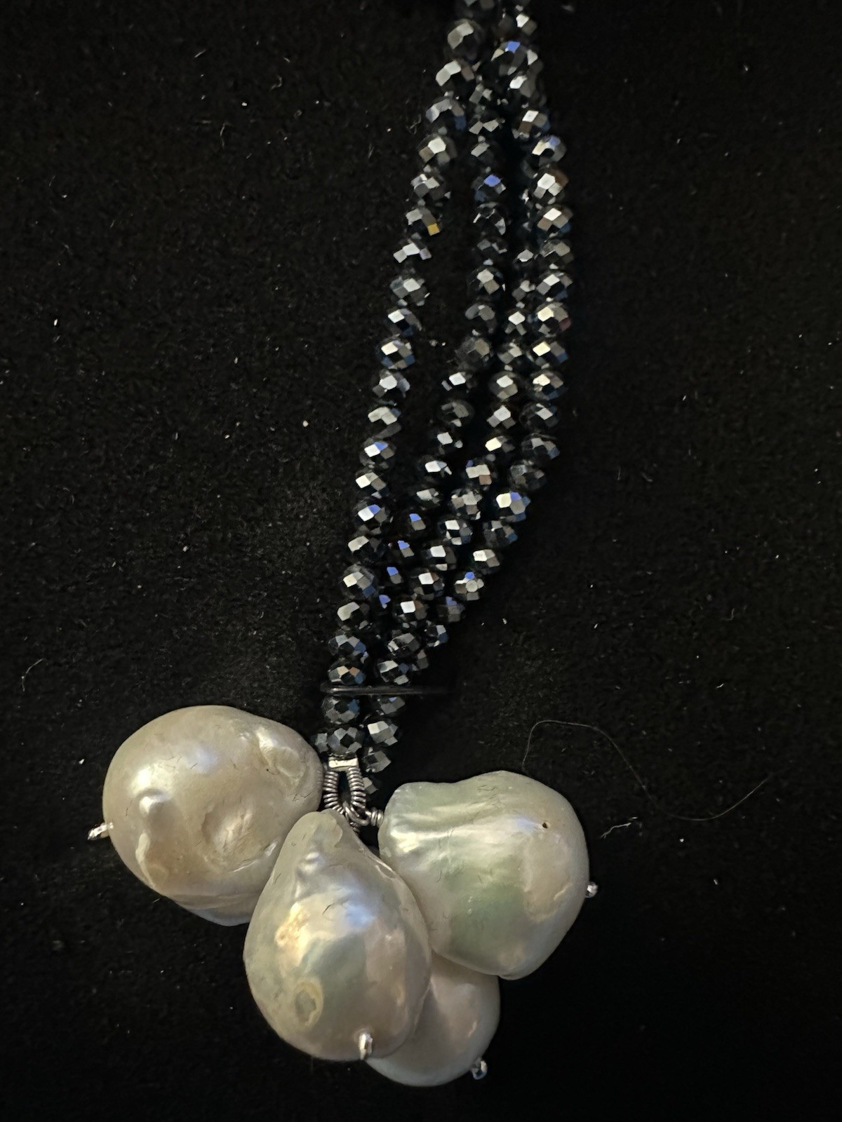 26” Baroque Freshwater Pearl & spinel Drop necklace. Marked 925 India. No clasp