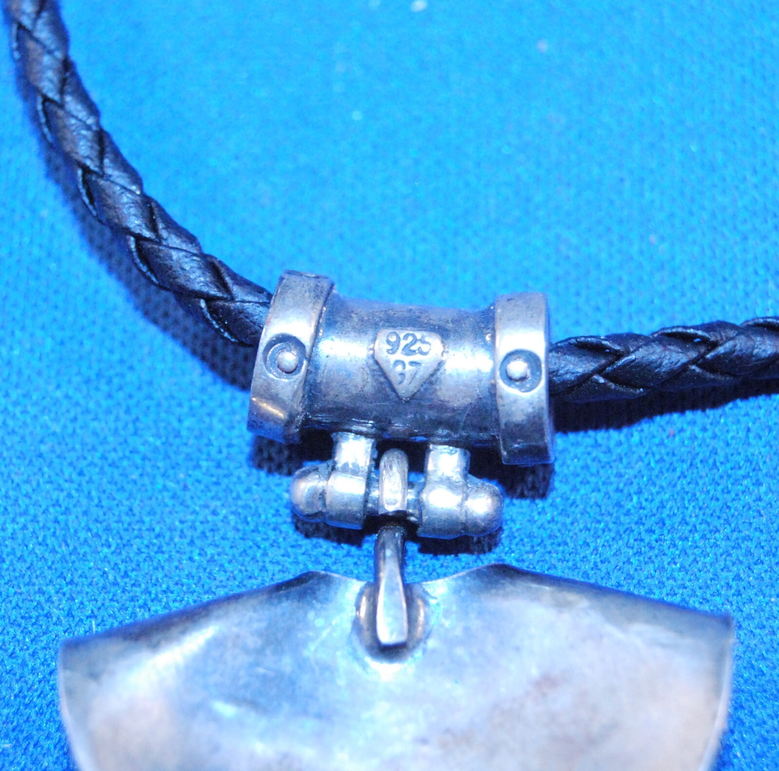 Sterling Silver 925 Necklace Marked G7 Southwest Style Pendant Black Cord 16”