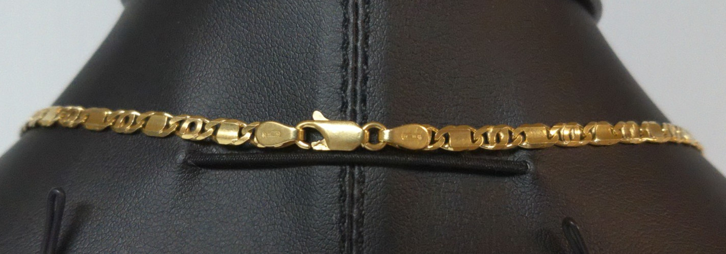 (MA1) 18k Yellow Gold 18.2g 23.5″ Tiger Eye Link Chain Necklace – 3.5mm