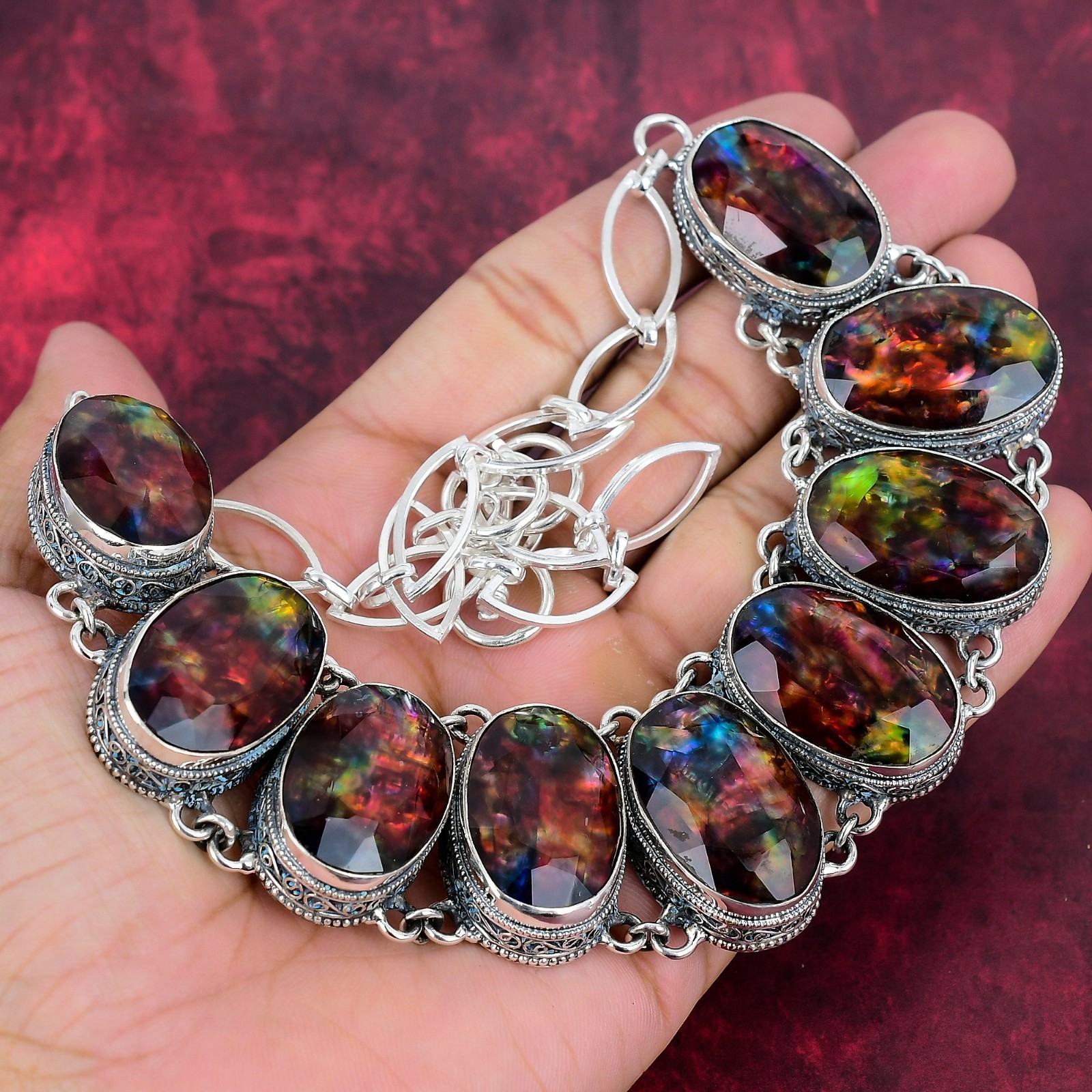 Ammolite Gemstone Handmade 925 Sterling Silver Necklace Jewelry Gifts For Love