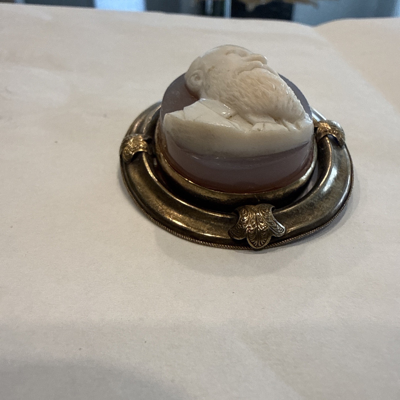 Antique 19thC Hardstone 3-Layer Sardonyx Agate Male Cameo Brooch Pendant Vermeil