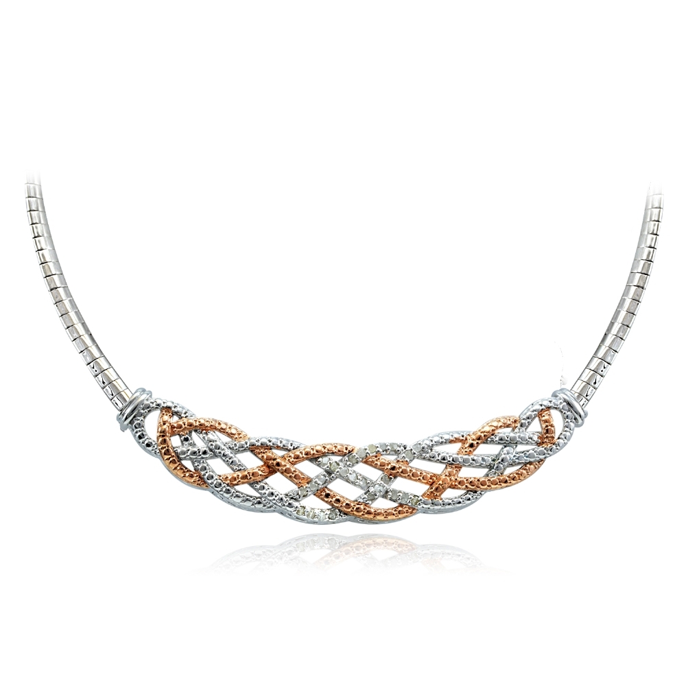 0.25ct Diamond Two-Tone Rose Gold Weave Frontal Omega Necklace