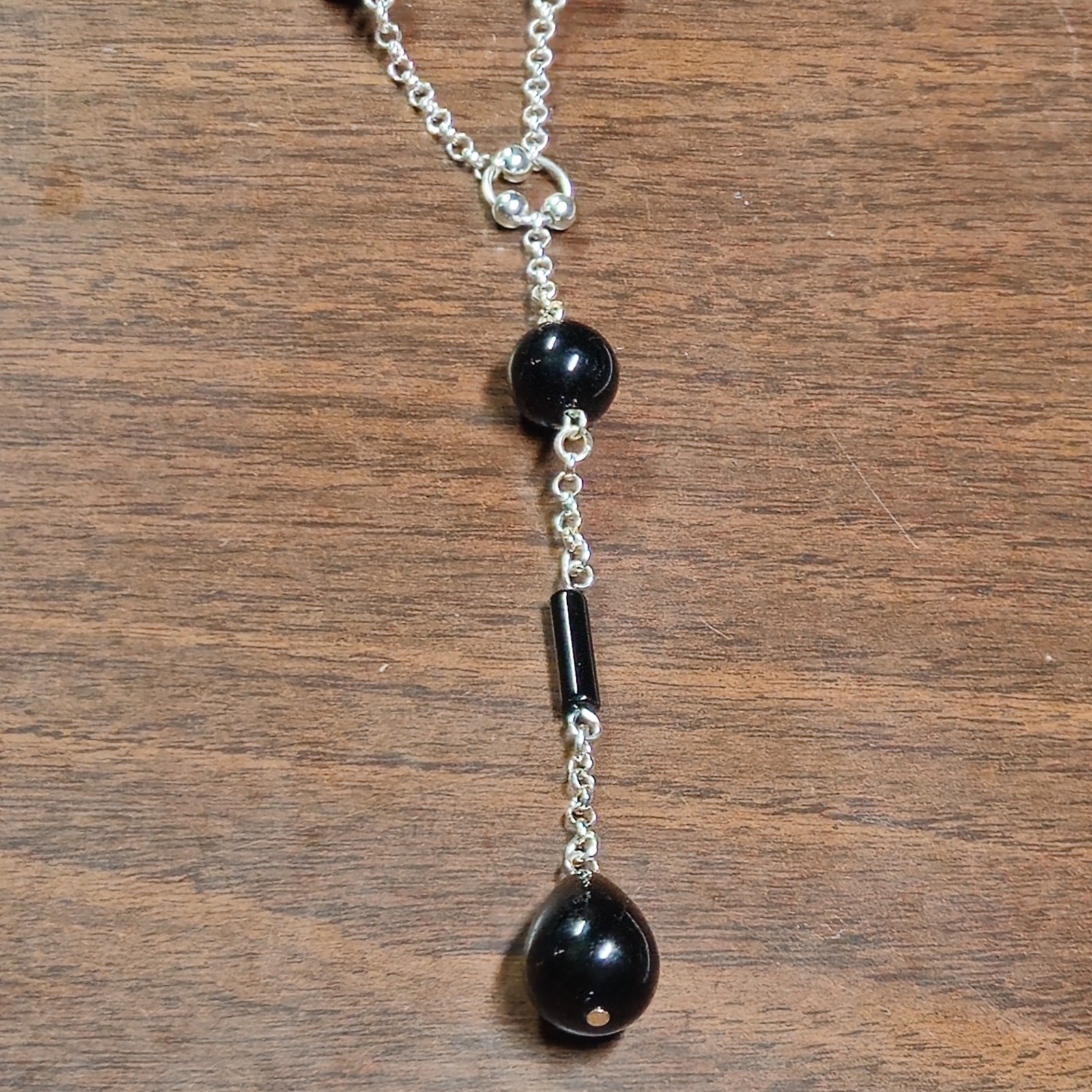 FAS 925 Sterling Silver, Onyx Dangle Necklace 12″