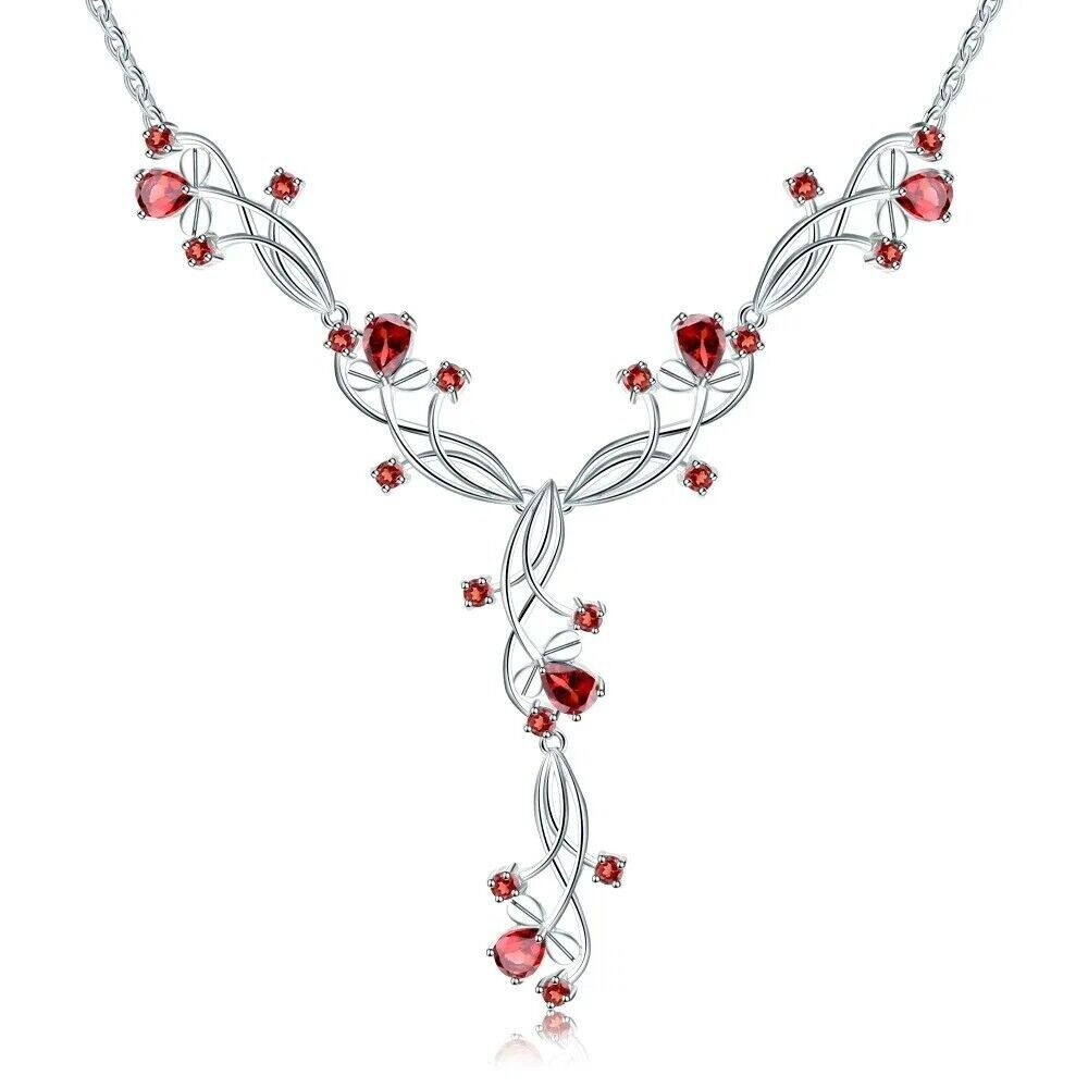 Natural Red Garnet 925 Sterling Silver Handmade Vintage Bridal Wedding Necklace