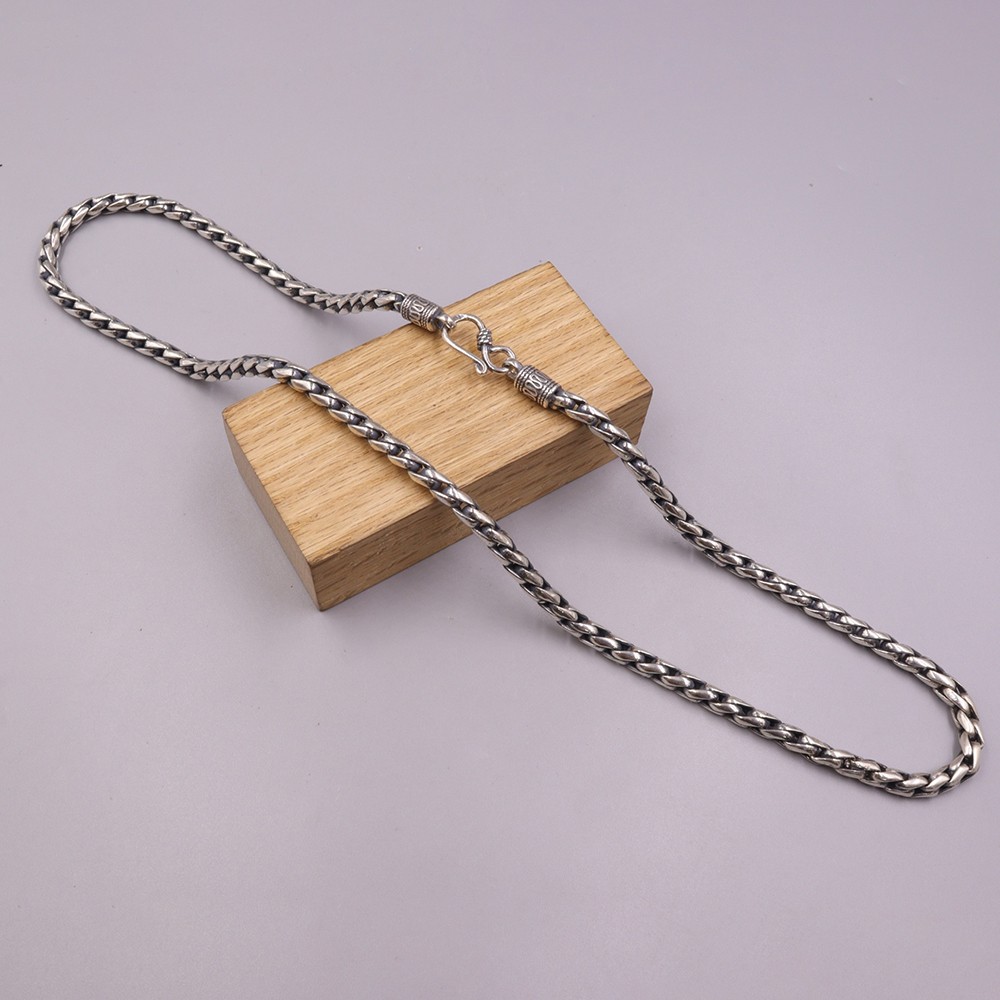 Pure S925 Sterling Silver Chain Men 5mm Unique Wheat Link Necklace 56-57g 21.6in