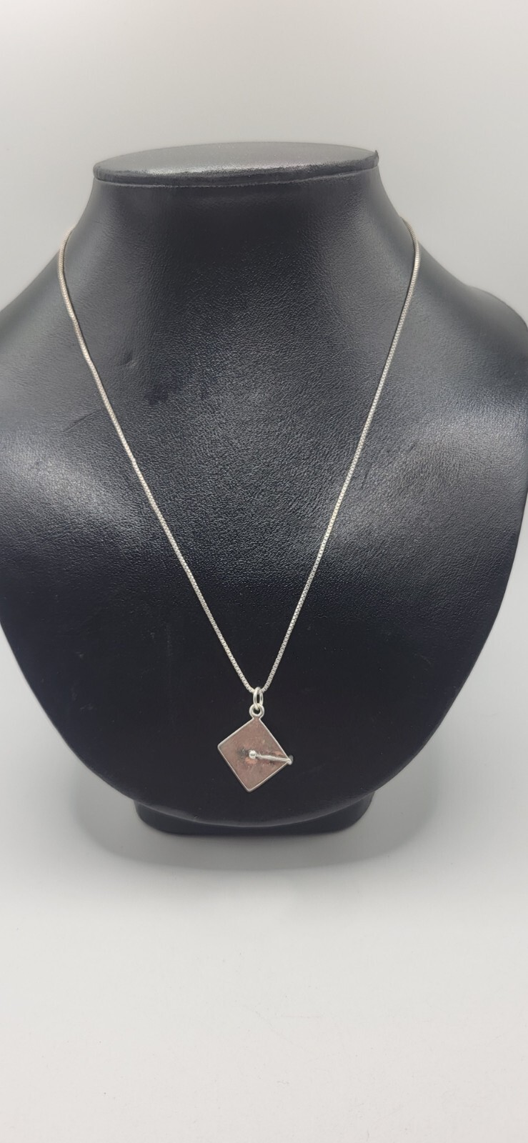 Graduation Cap Necklace Sterling Silver 925 Charm Pendant 19″ 5.4g