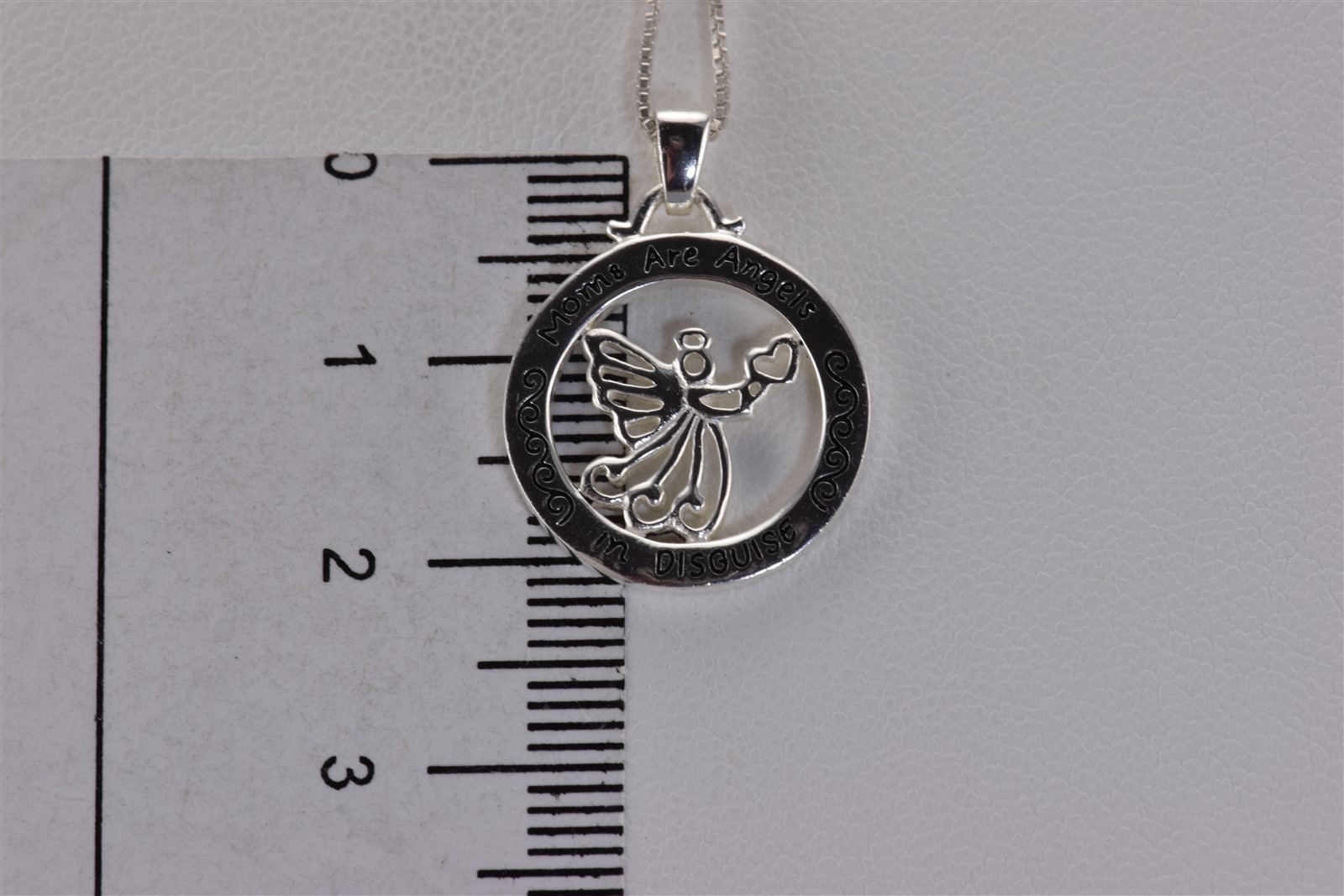 Sterling Silver 18mm Moms are Angels in Disguise Openwork 925 Pendant 18″ Chain