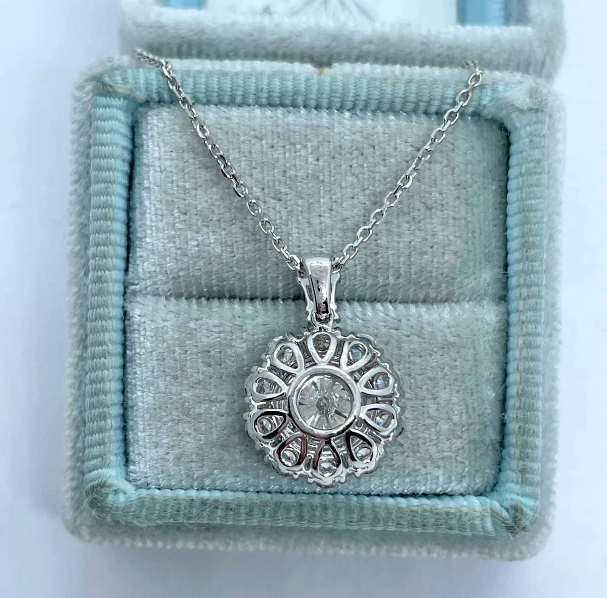 3Ct Round Cut Lab Created Diamond Halo Necklace Pendant 14K White Gold Plated