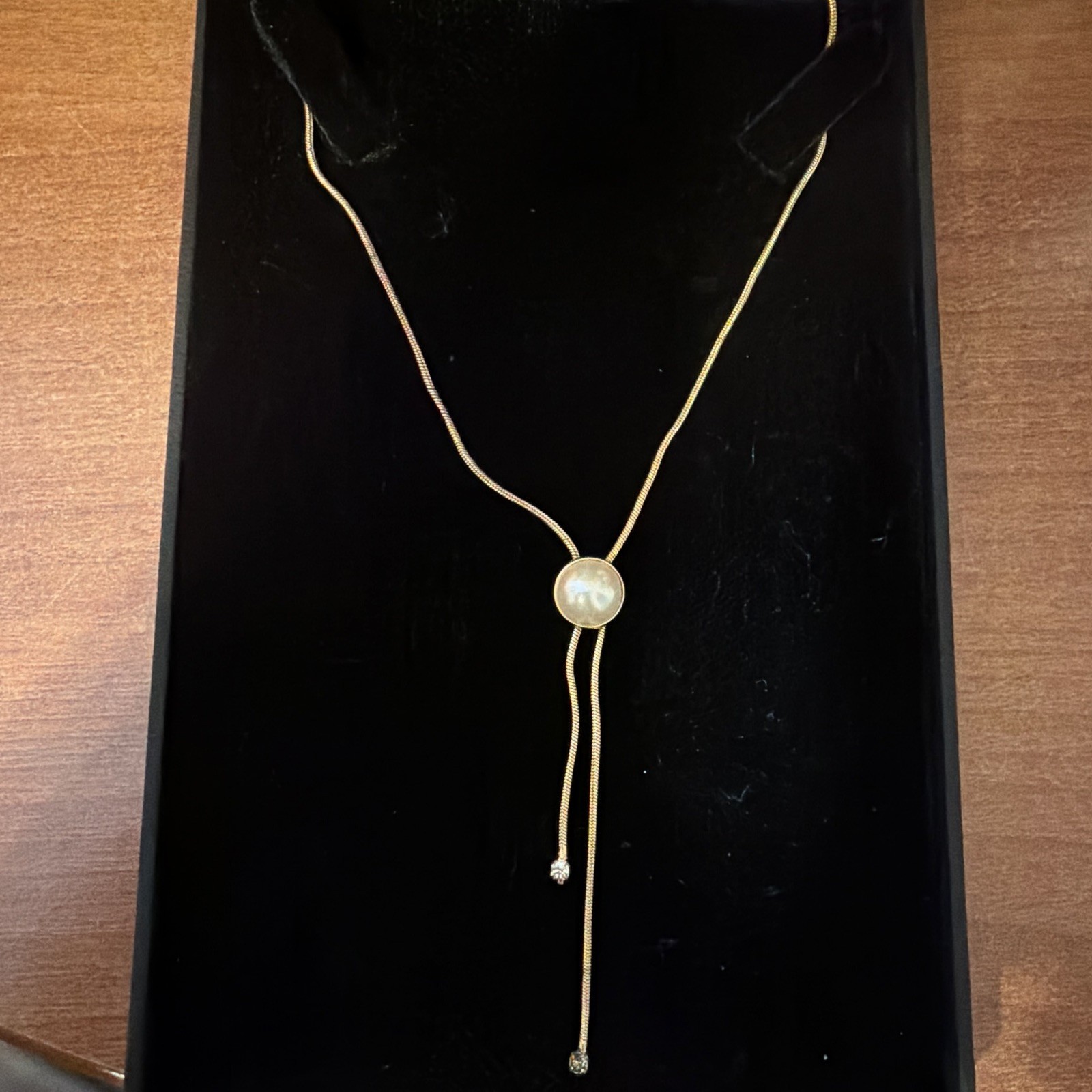 Gold Filled 14k Yellow Gold Tone Snake Chain Lariat Y-Drop Pearl Pendant