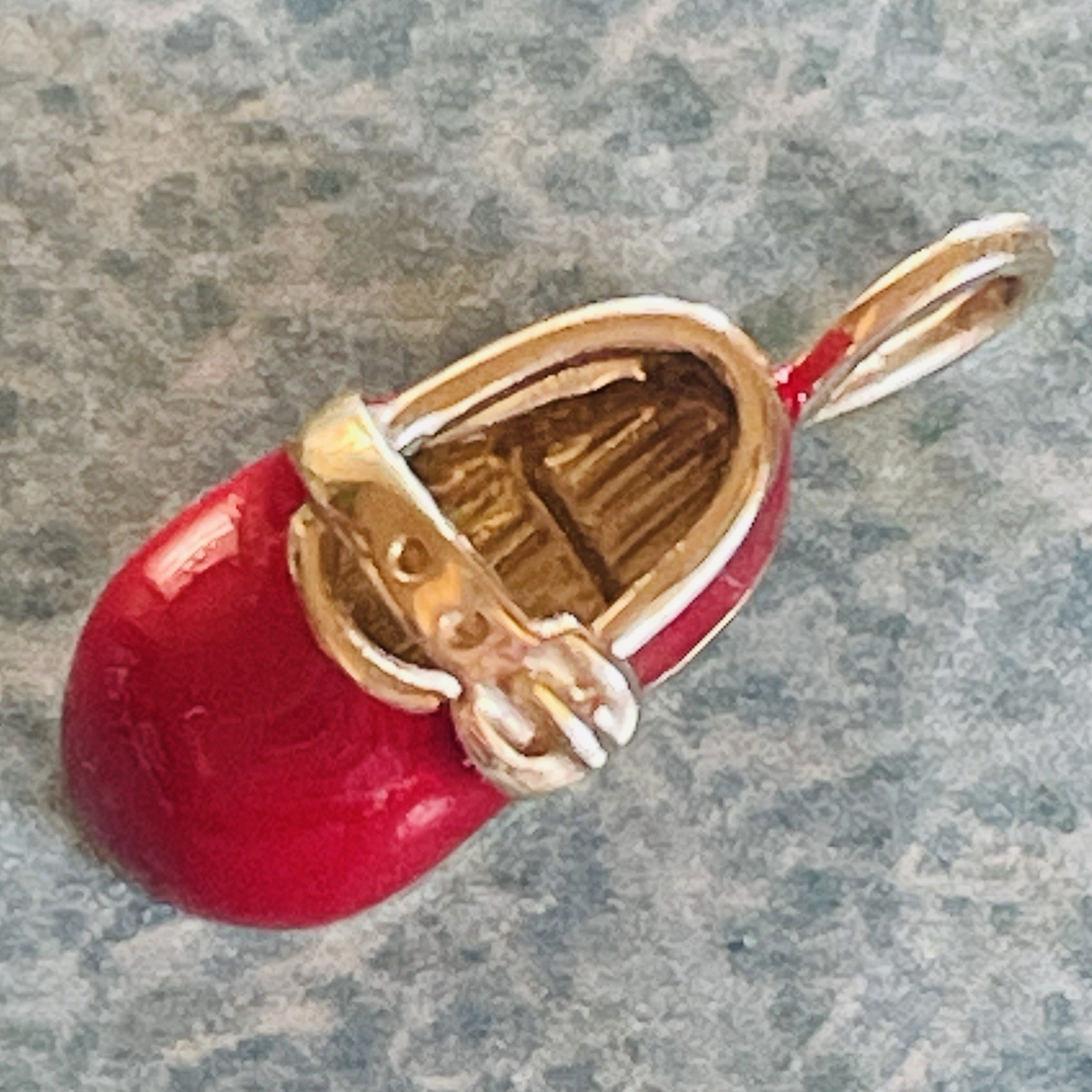 Vintage Aaron BASHA 10k Gold Red Baby Shoe w/ Buckle Pendant Charm