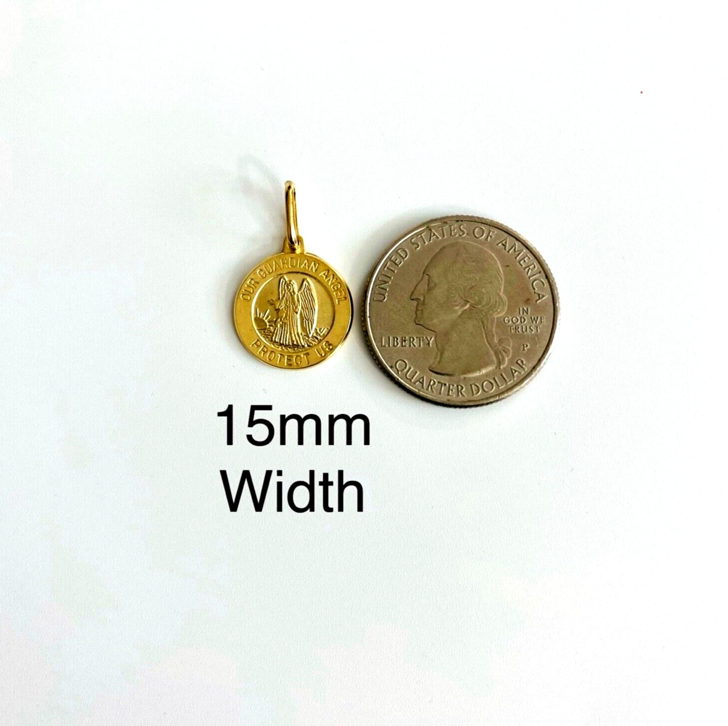 14K Solid Gold Guardian Angel Medal-14K Solid Gold 15mm Round Pendant -PT283