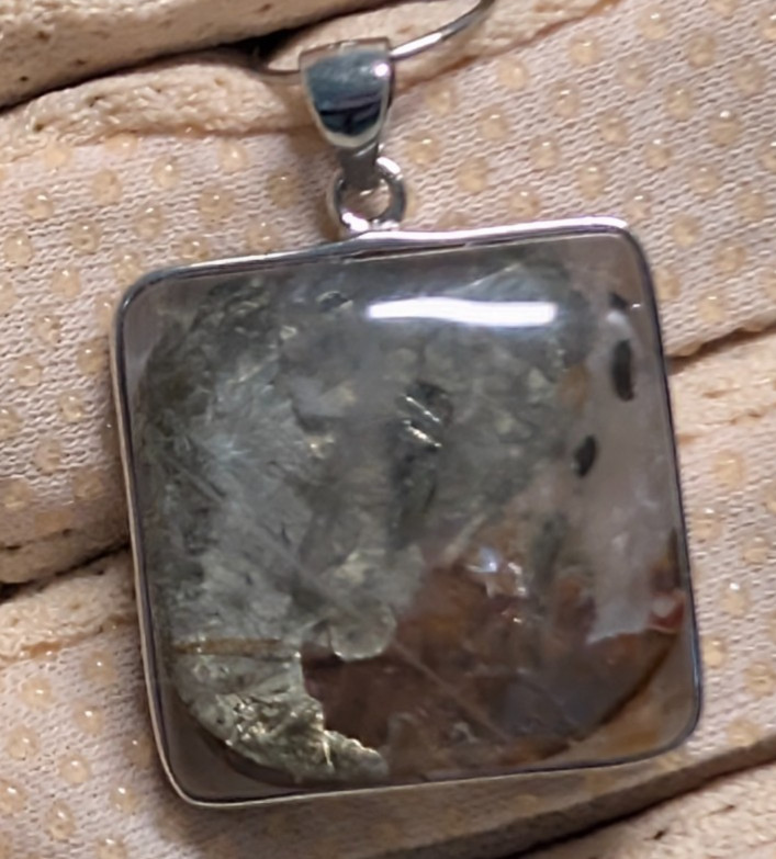 CHALCOPYRITE PEACOCK ORE IN CLEAR QUARTZ PENDANT STERLING SILVER S925 NATURAL