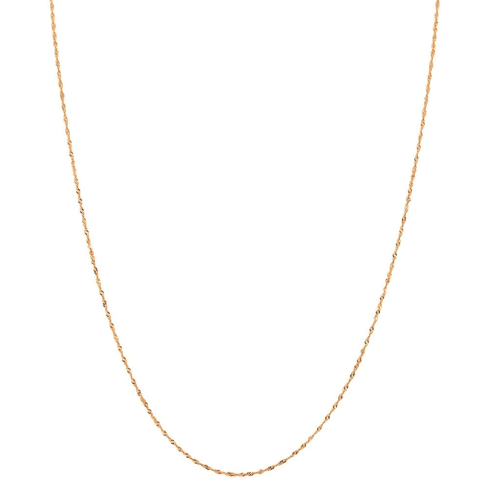 14K Rose Gold Singapore Chain 1.1mm wide Sparkling Necklace Spring Ring Clasp