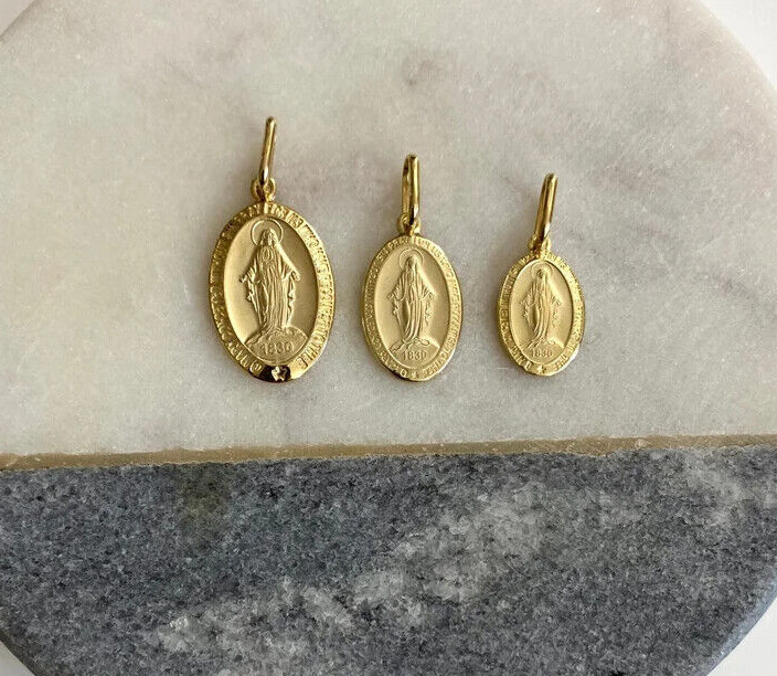 14K SOLID GOLD MIRACULOUS VIRGIN MARY MEDAL, 14K GOLD MIRACULOUS PENDANT- PT276