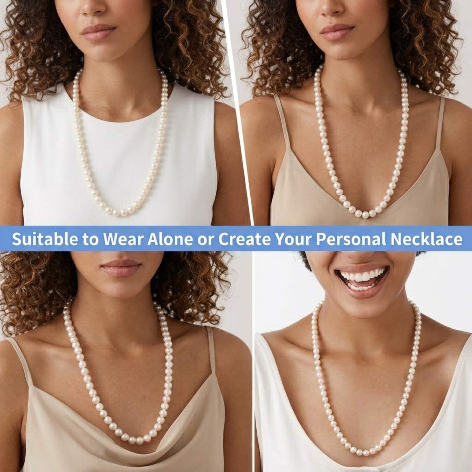 30″ Classic Cultured Shell Pearl Strand Elegant Women Necklace