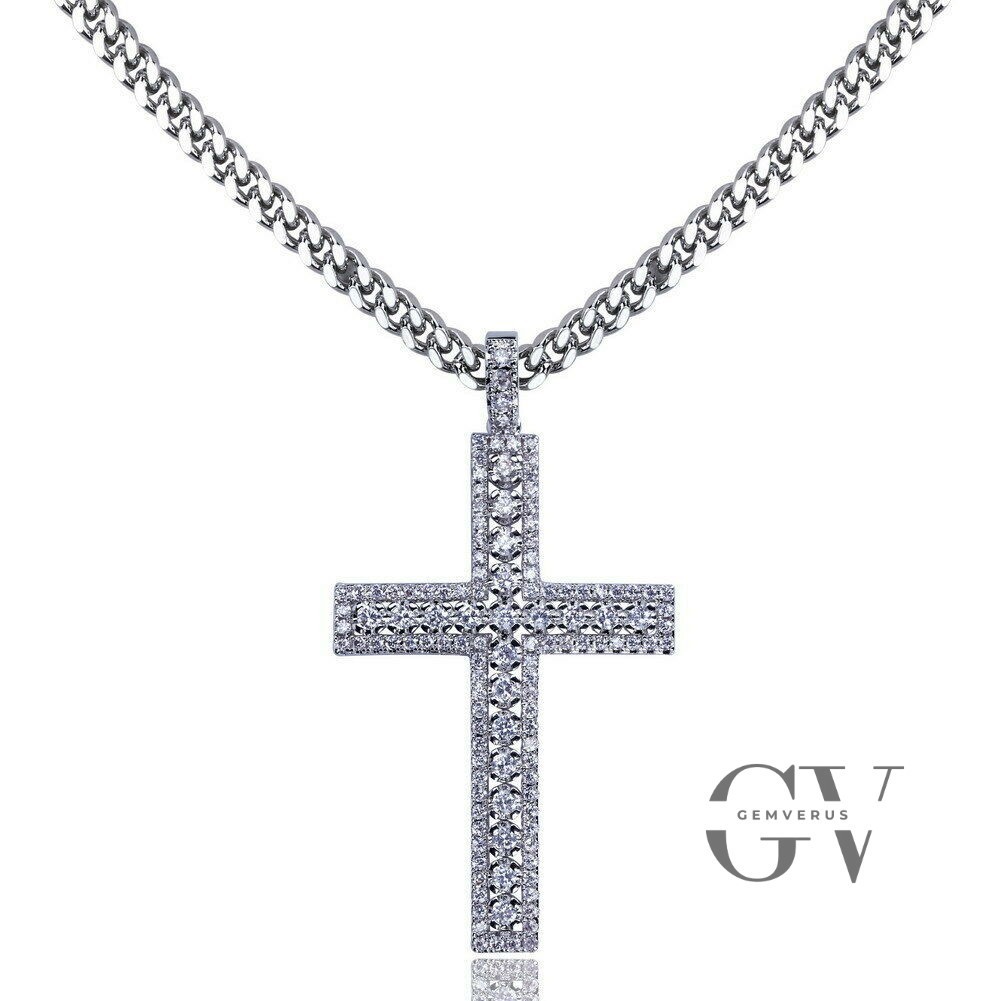 Moissanite Cross Wedding Pendent 2.50 CT Round Cut Solid 14K White Gold For Her