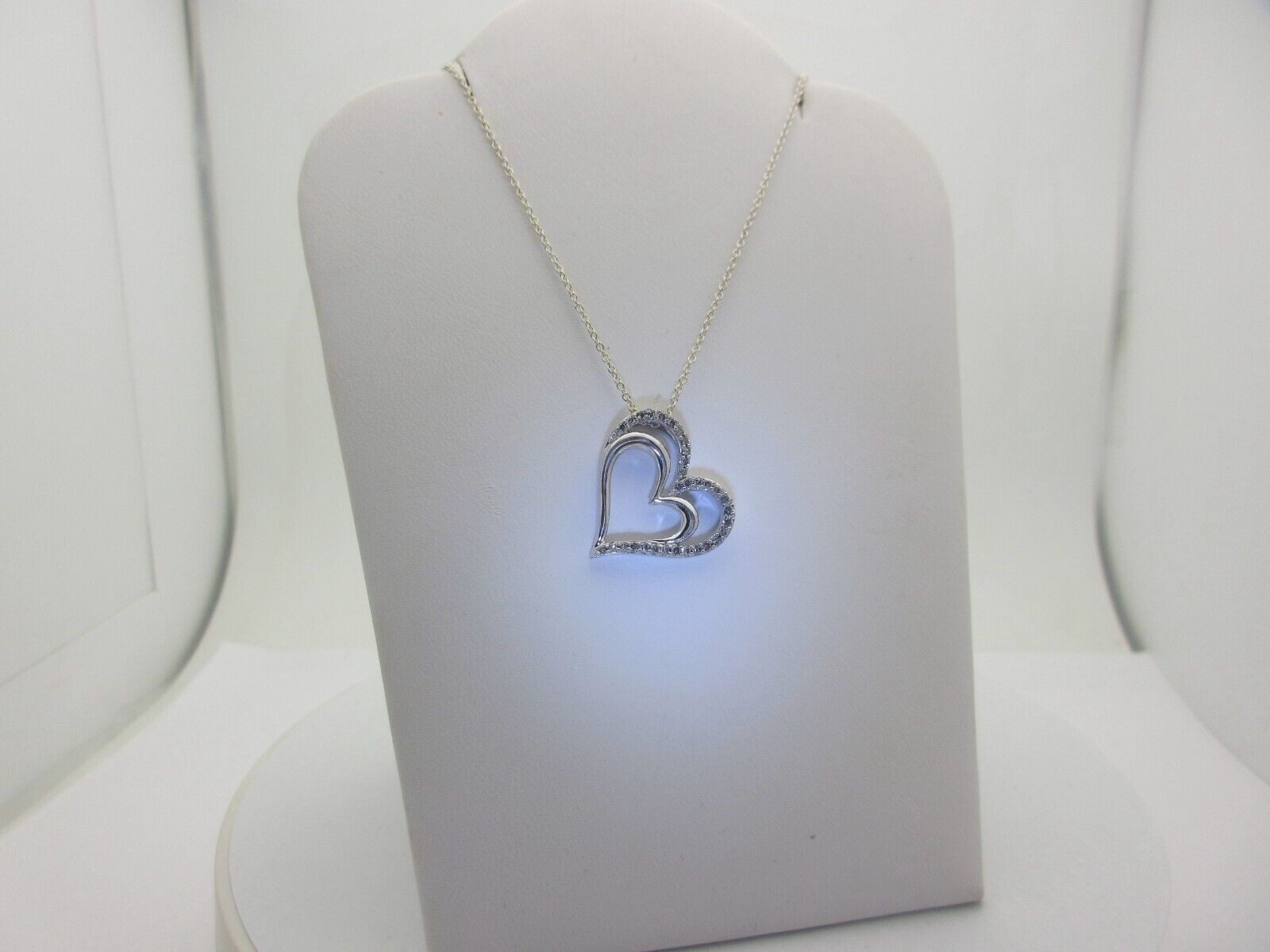 Natural Diamond Necklace Heart Women Double Sterling Silver Gift 19″ .32ct SN007