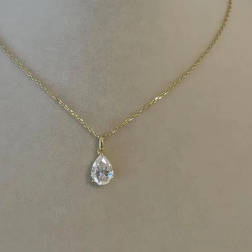 3.00Ct Pear-Cut Lab Grown Diamond Solitaire Necklace Pendant 14k Yellow Gold