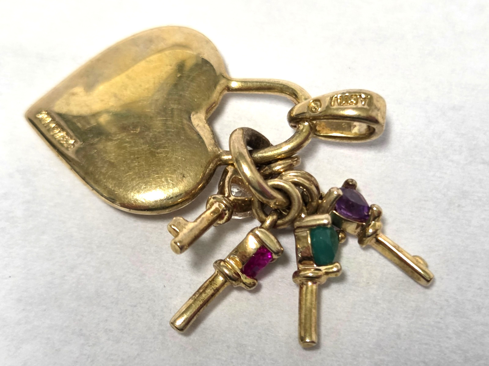 Keys To Her Heart Lock Pendant MOM Mother 10K GP over 925 Birthstones Vtg ACTM