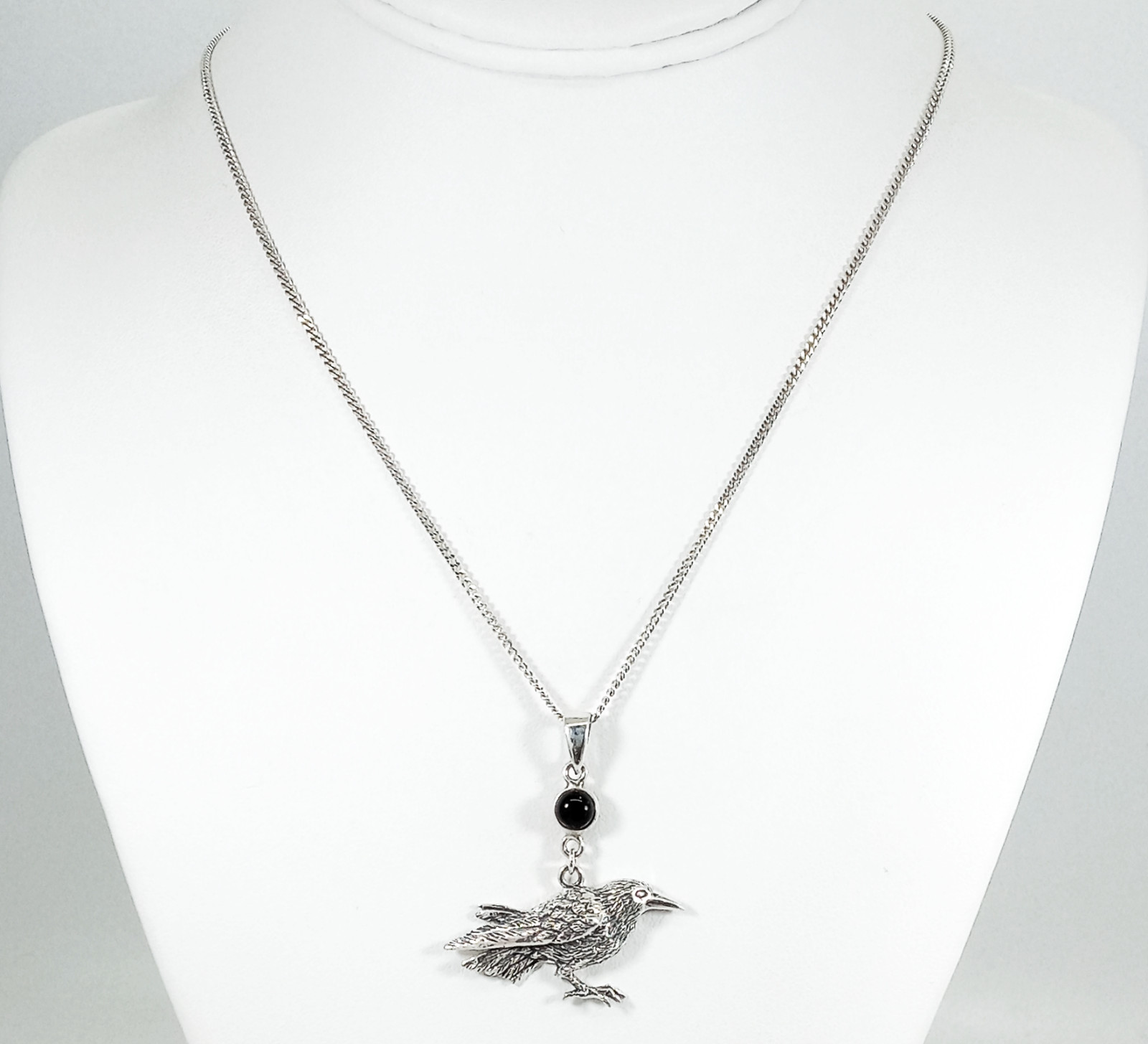 Vintage 925 Sterling Silver Gothic Black Onyx Raven Necklace PSCL