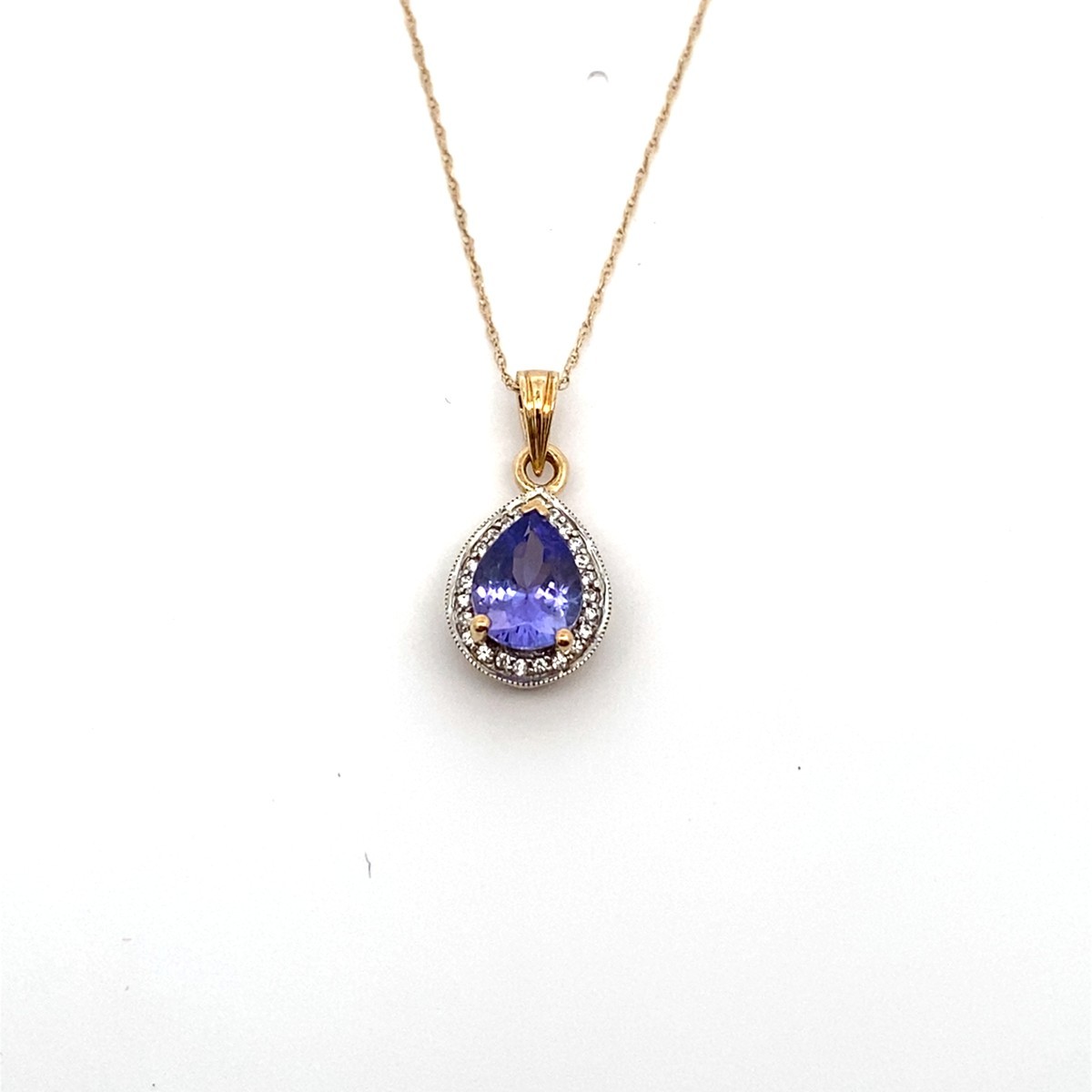 10k Yellow Gold Clear/Purple Stone Pear Shaped Pendant Necklace – 18 (C31029882)