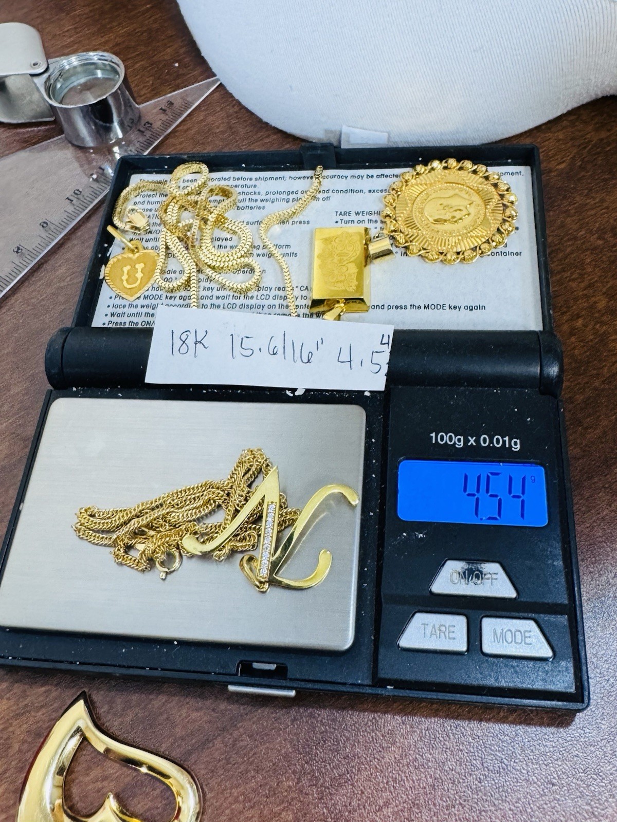 18K 750 Genuine Gold Letter N Set Necklace 15.6/16” Inch Long 4.54g 2.2mm