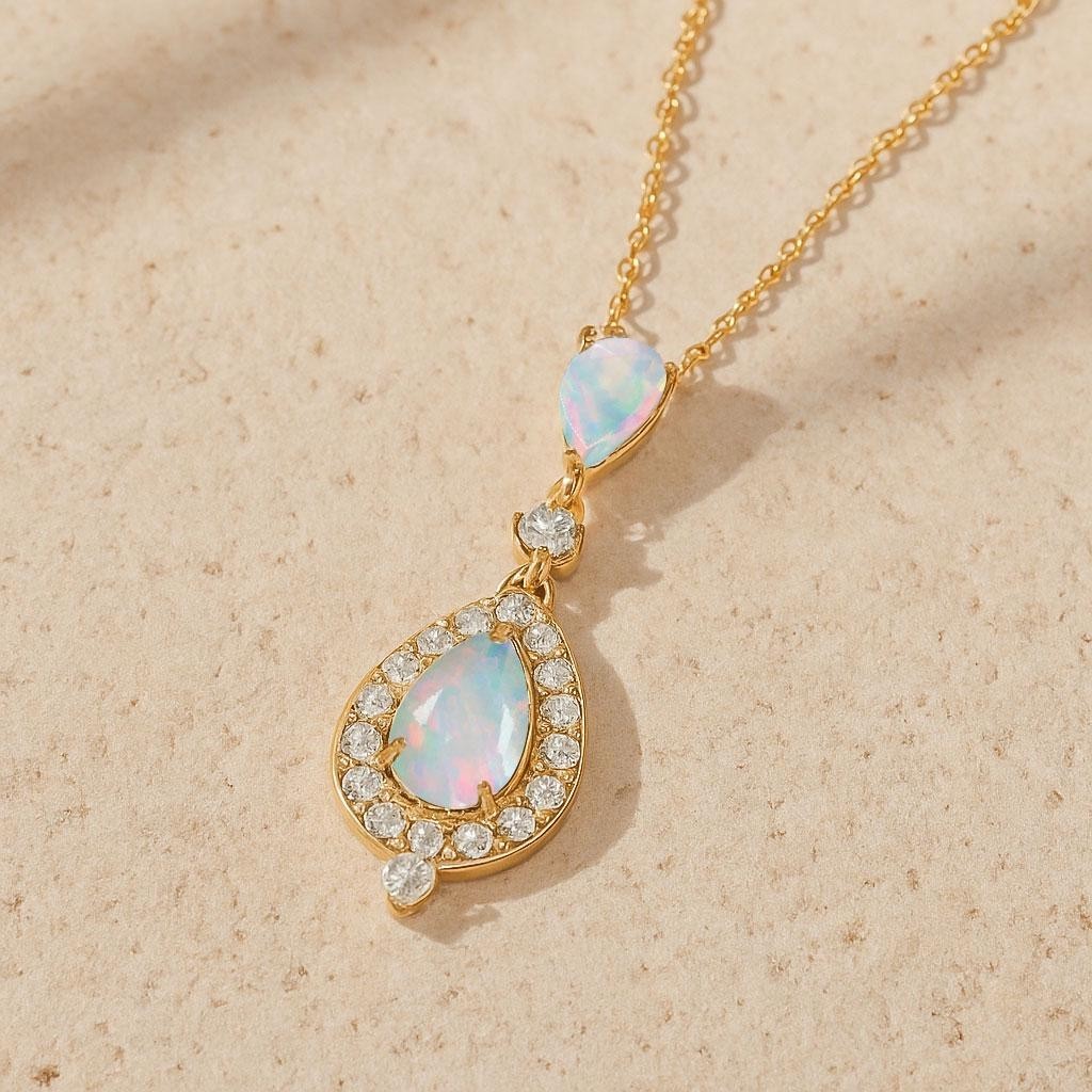 Multifire White Opal Gemstone Long Charm Pendant, Ethiopian Opal Chain Pendant