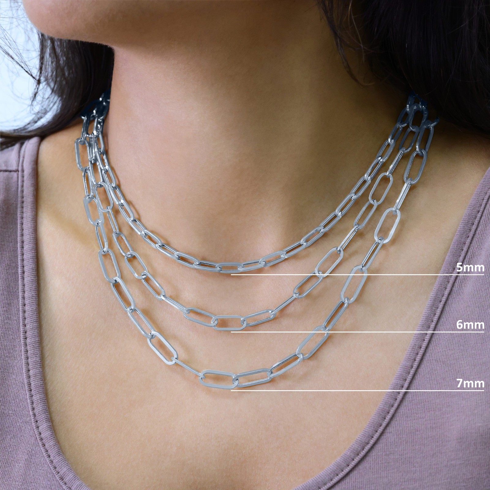 10k White Gold Paperclip 2mm-7mm Cable Chain Bracelet Necklace Mens Women 7″-24″