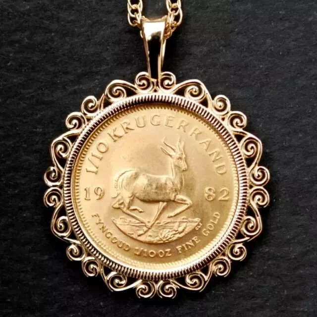 Krugerrand Coin Custom Women/Men’ Pendant With Free Chain 14k Yellow Gold Plated