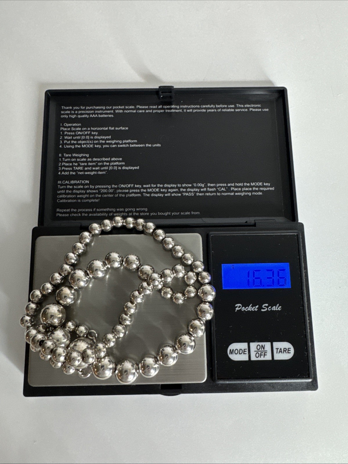 RIC Sterling Silver Graduated Bead Ball Necklace 18″ Italy 925