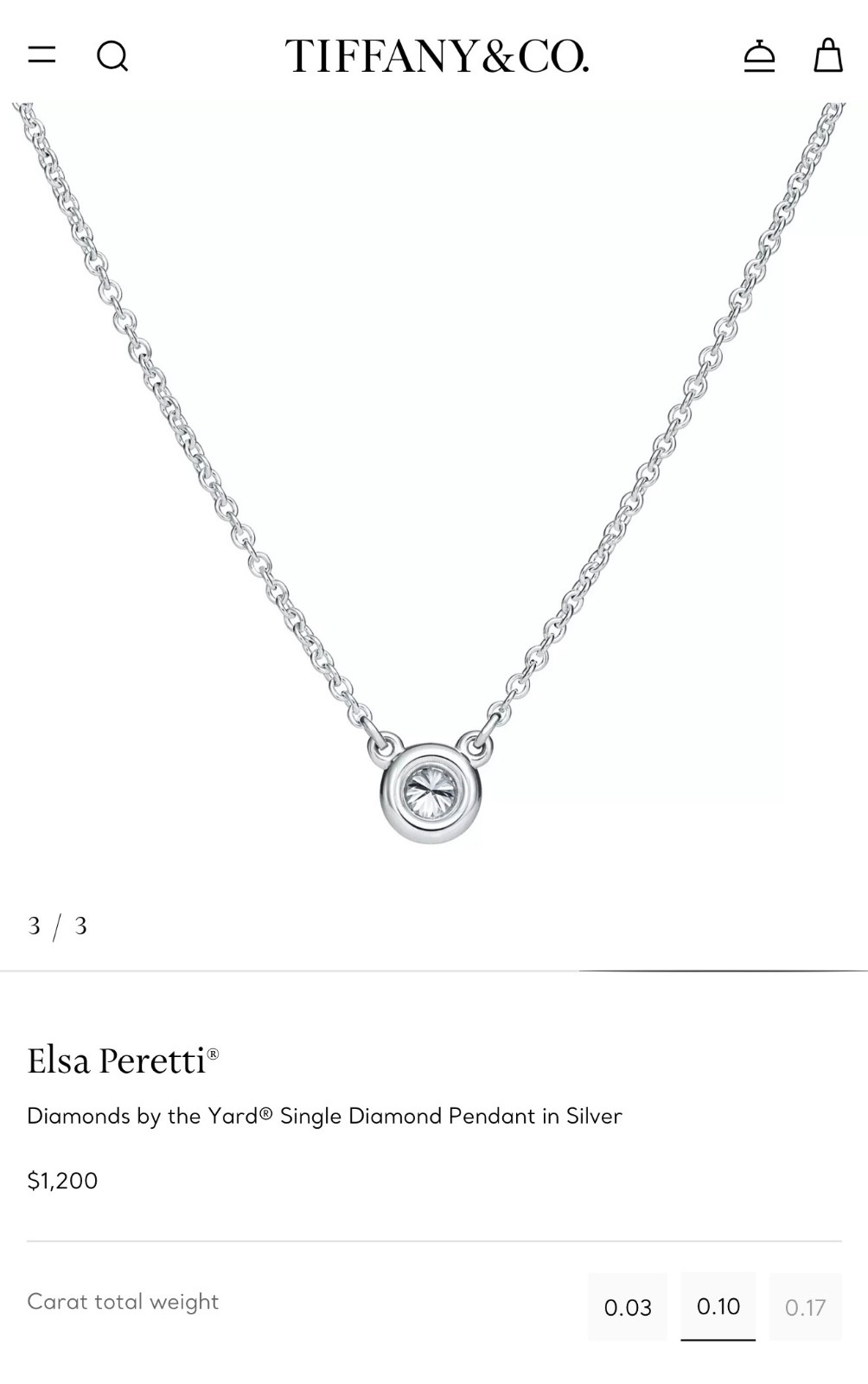 Tiffany & Co. Elsa Peretti Diamonds by the Yard® Single Diamond Pendant Necklace