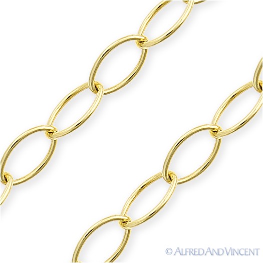 5.4mm Oval Cable Link .925 Sterling Silver 14k Yellow Gold-Plated Chain Necklace