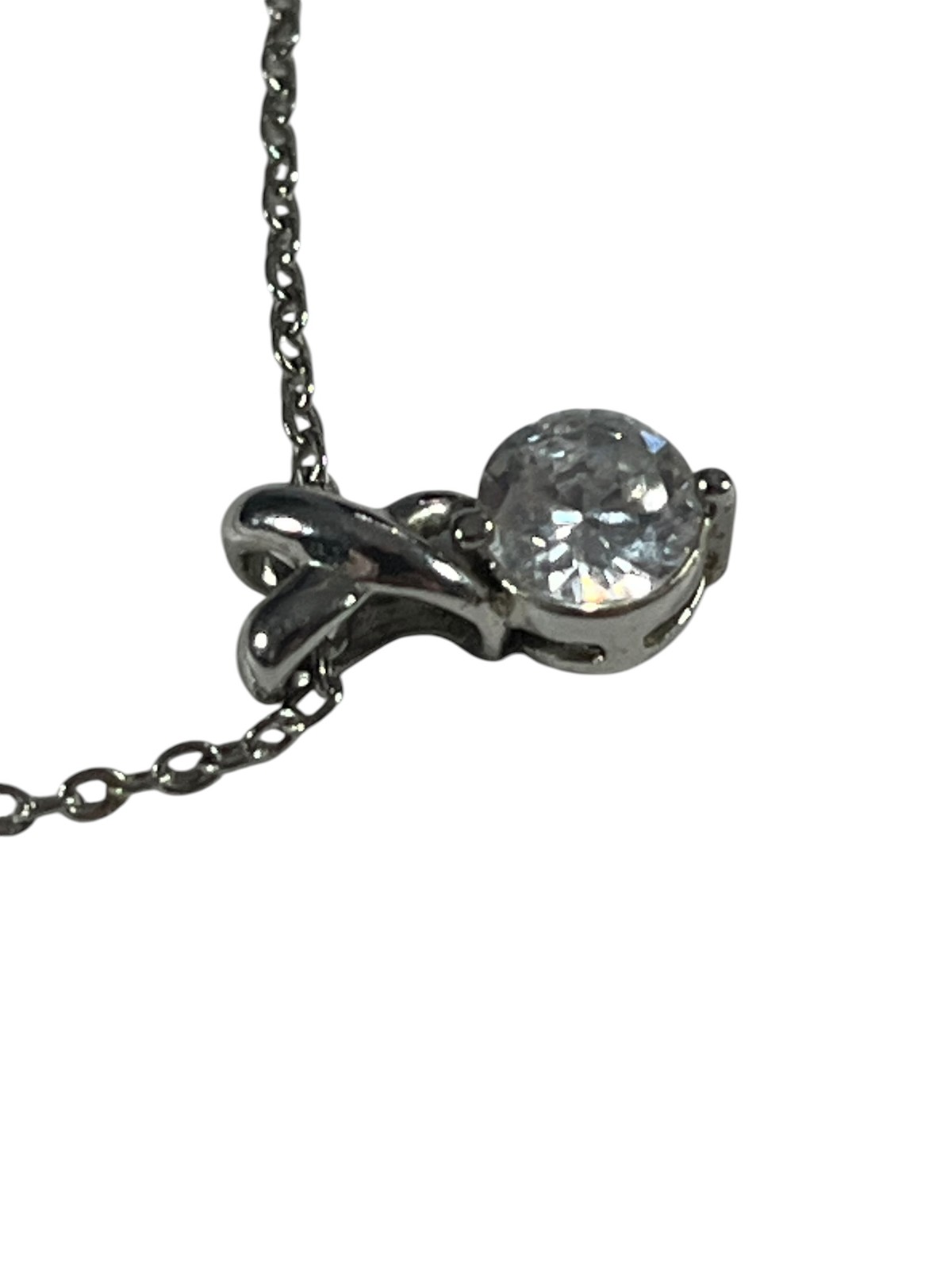 Solitaire Pendant Necklace Clear Stone Link Chain Spring Ring Clasp Jewelry