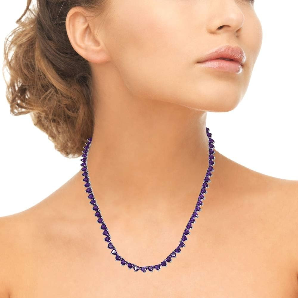 Sterling Silver Genuine & Created Gemstone Heart Classic Tennis Necklace for Wom