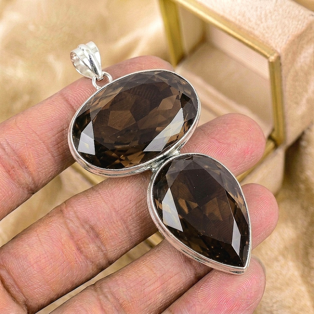 Silver Smokey Quartz Gemstone Pendant 925 Sterling Silver Jewelry Pendant