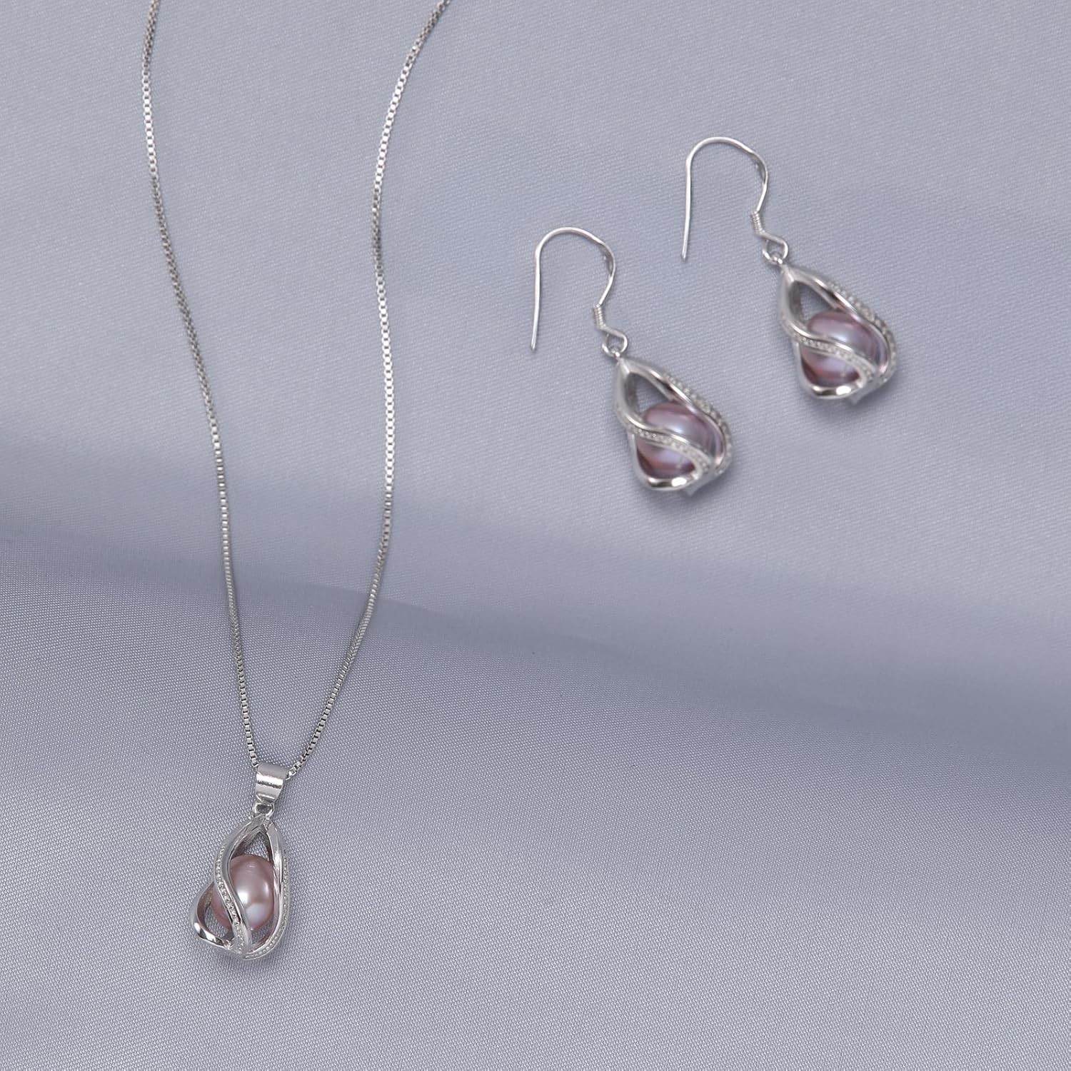 Pearl Jewelry Set for Women – Necklace & Earrings, Sterling Silver / Gold Plated