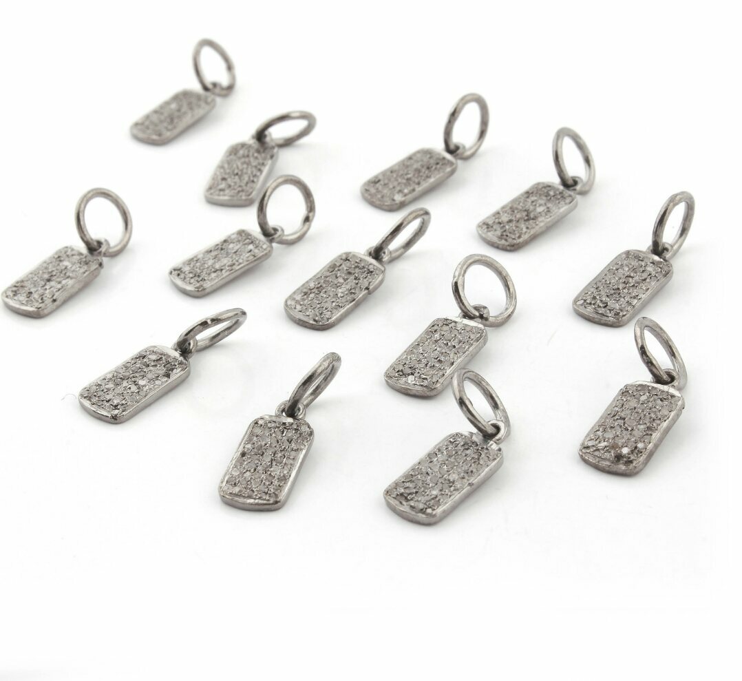 Pave Diamond Rectangle Charm Pendant 925 Sterling Silver Minimal Jewelry Finding