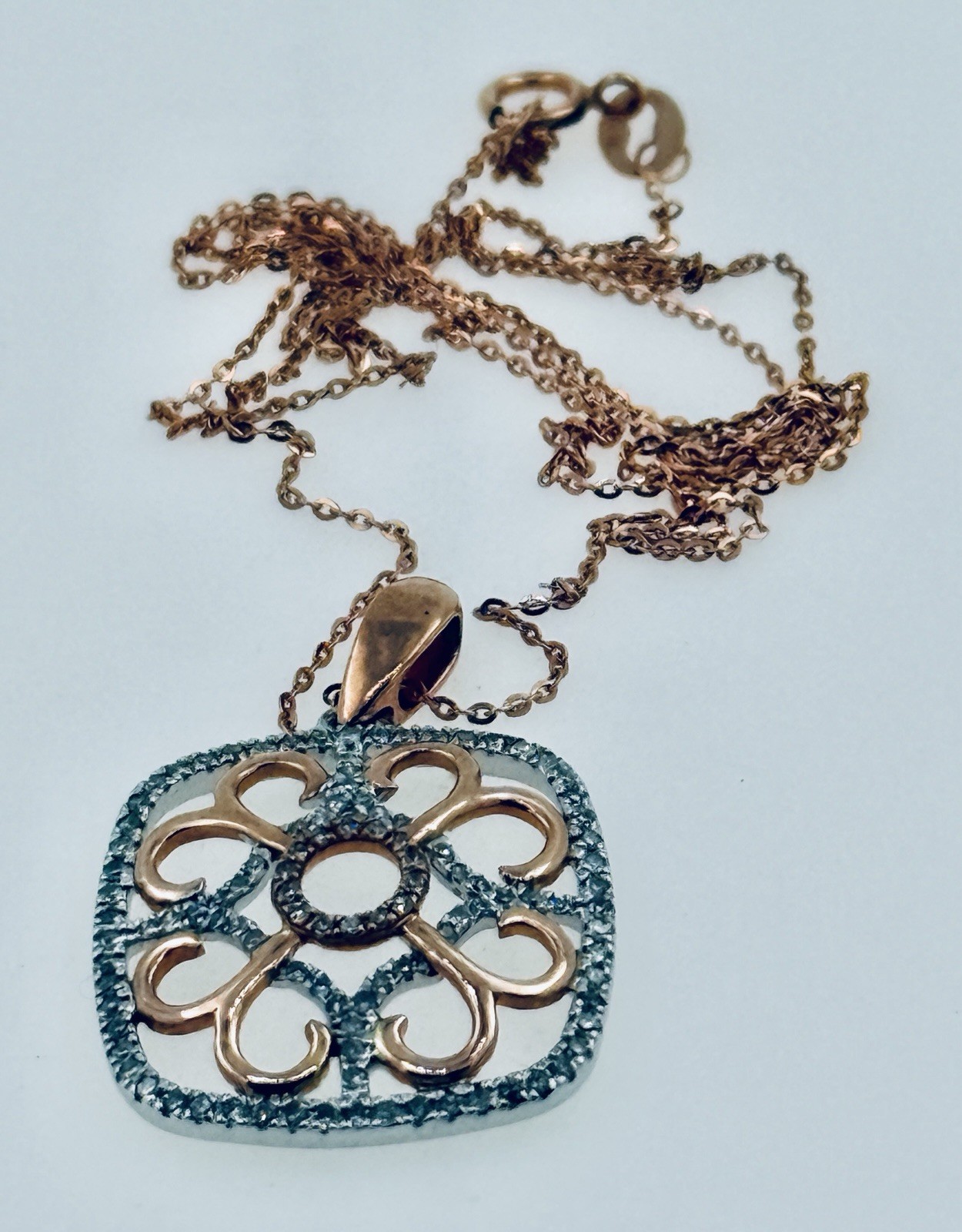 14k White Rose Gold .35Cttw Diamond Filigree Pendant Necklace19.5″, 2.67g approx