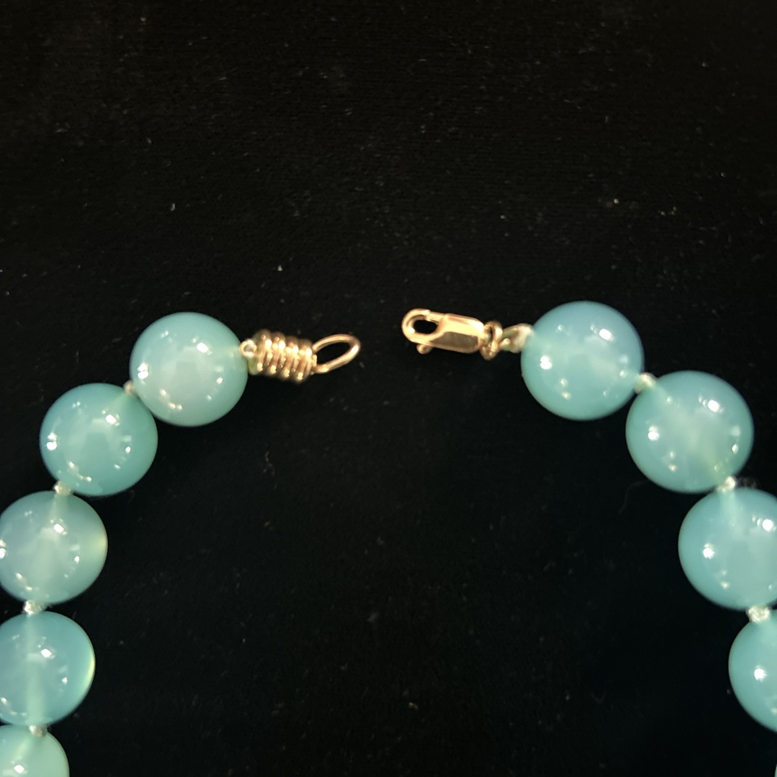 Beautiful Aqua Blue Chalcedony Beads 585 14k Clasp Necklace 19”/115 grams