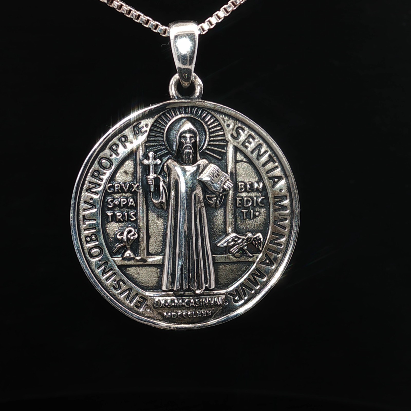 925 Sterling Silver Saint Benedict Two-Sided Necklace