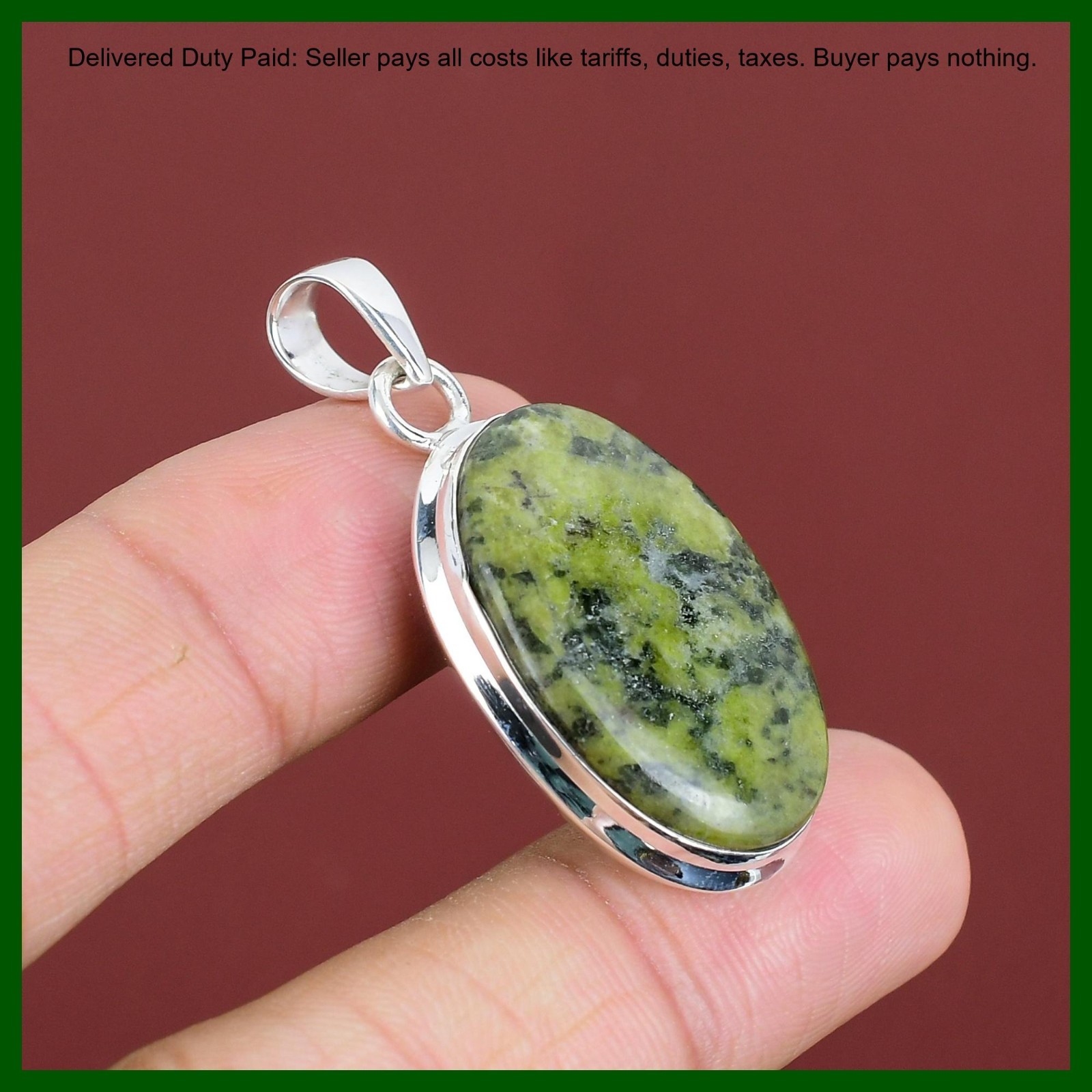 Oval Serpentine Stone Sterling Silver Wife Ethnic Anniversary Engagement Pendant
