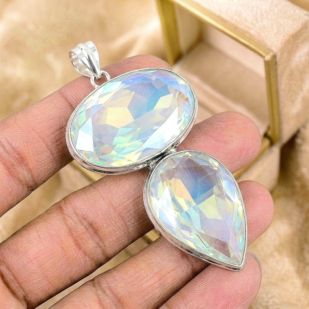 Silver Mystic Rainbow Gemstone Pendant 925 Sterling Silver Jewelry Pendant
