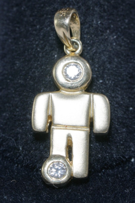 14K Yellow Gold Male Soccer Charm Pendant, with 2 NATURAL DIAMONDS 1.8 grams